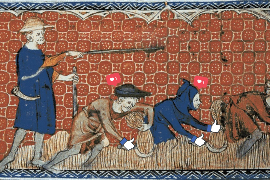 Medieval painting of serfs working under a vassal