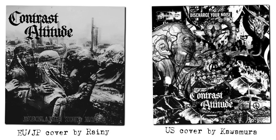 The two variants of the album cover, the EU and JP cover by Rainy on the left and the US cover by Karamura on the right