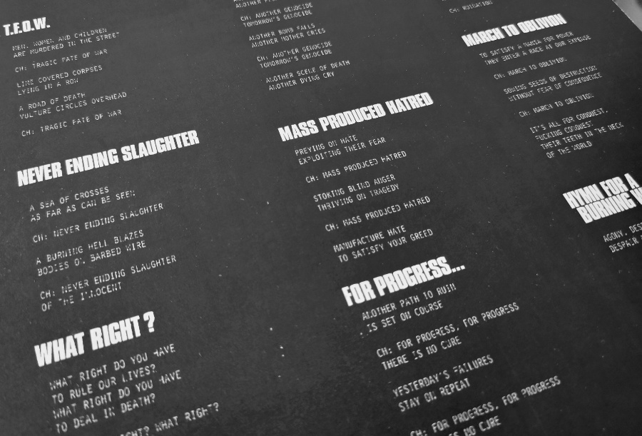 A closeup shot of the lyric sheet.